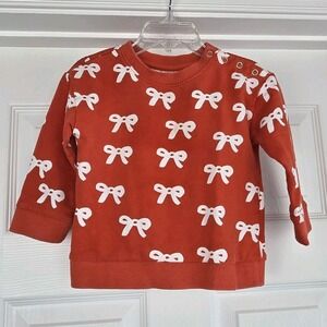 Hanna Andersson Girls Red Sweatshirt‎ With White Bows Size 2T Snap Neck Coquette